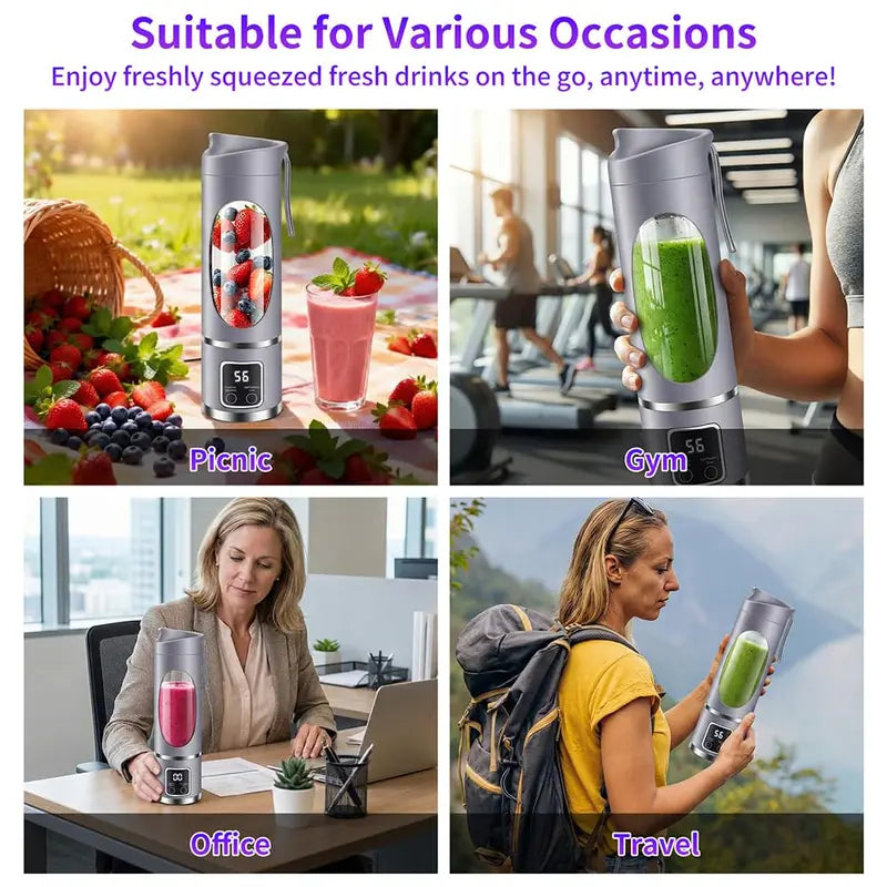 ✨15.22oz Portable Personal Blender with 12 Blades✨｜💜Rechargeable Purple💜 |✅BPA‑Free & Food‑Grade Materials,🔄Self‑Cleaning Function,⏱️Smart Timer Display,⚡USB‑C Charging, Ideal for Smoothies & Shakes