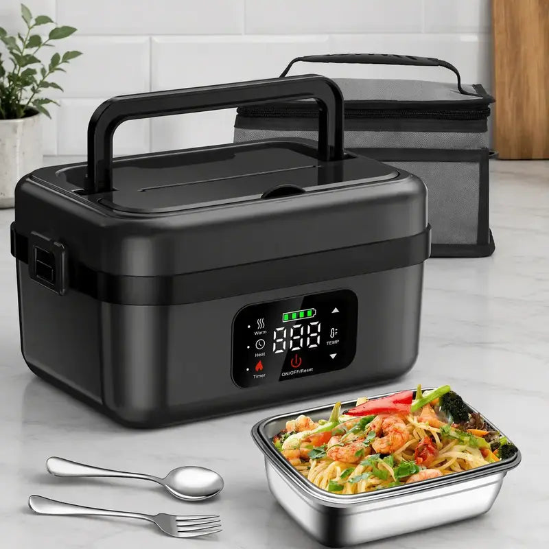 🔥 Self‑Heating Wireless Charging Lunch Box✨ | ⏱️ Timer Function ✦1L Portable Insulated Hard‑Plastic Box ✦ For School Work Travel #GlobalSelection