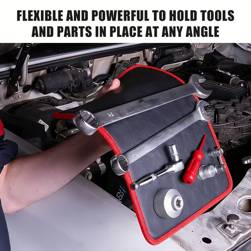 Magnetic Tool Organizer Tray (1/3-Piece Set) – Flexible Magnetic Tool Mat and Tray Holder for Automotive Repair. Red and Black Tool Storage Mat with Strong Magnetic Base; Ideal for Garages, Workshops, DIY Mechanics, and Auto Repair Tools.