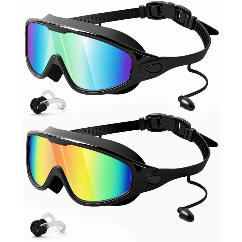 Swim Goggles for Adult/Youth Men Women, Anti-fog UV Protection No Leak 180° Wide View Clear Vision Pool Goggles, Pool Goggles with Earplugs