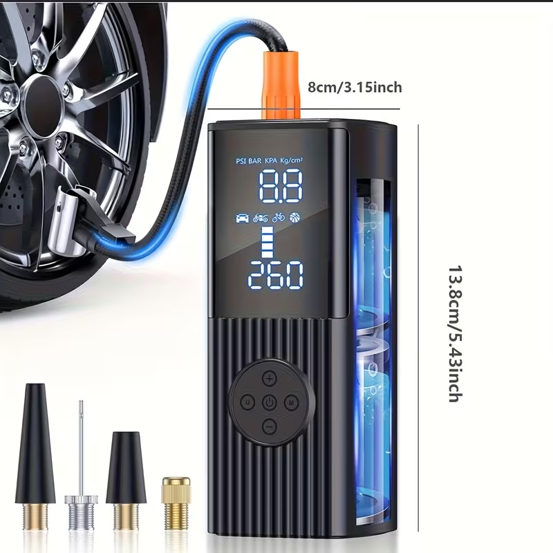Portable Tire Inflator with Digital Pressure Gauge – 210 PSI, 22-Cylinder, Rechargeable Battery, LED Light, Cordless Air Pump – Suitable for Cars, Motorcycles, Bicycles, Sports Balls, etc. (New Model)