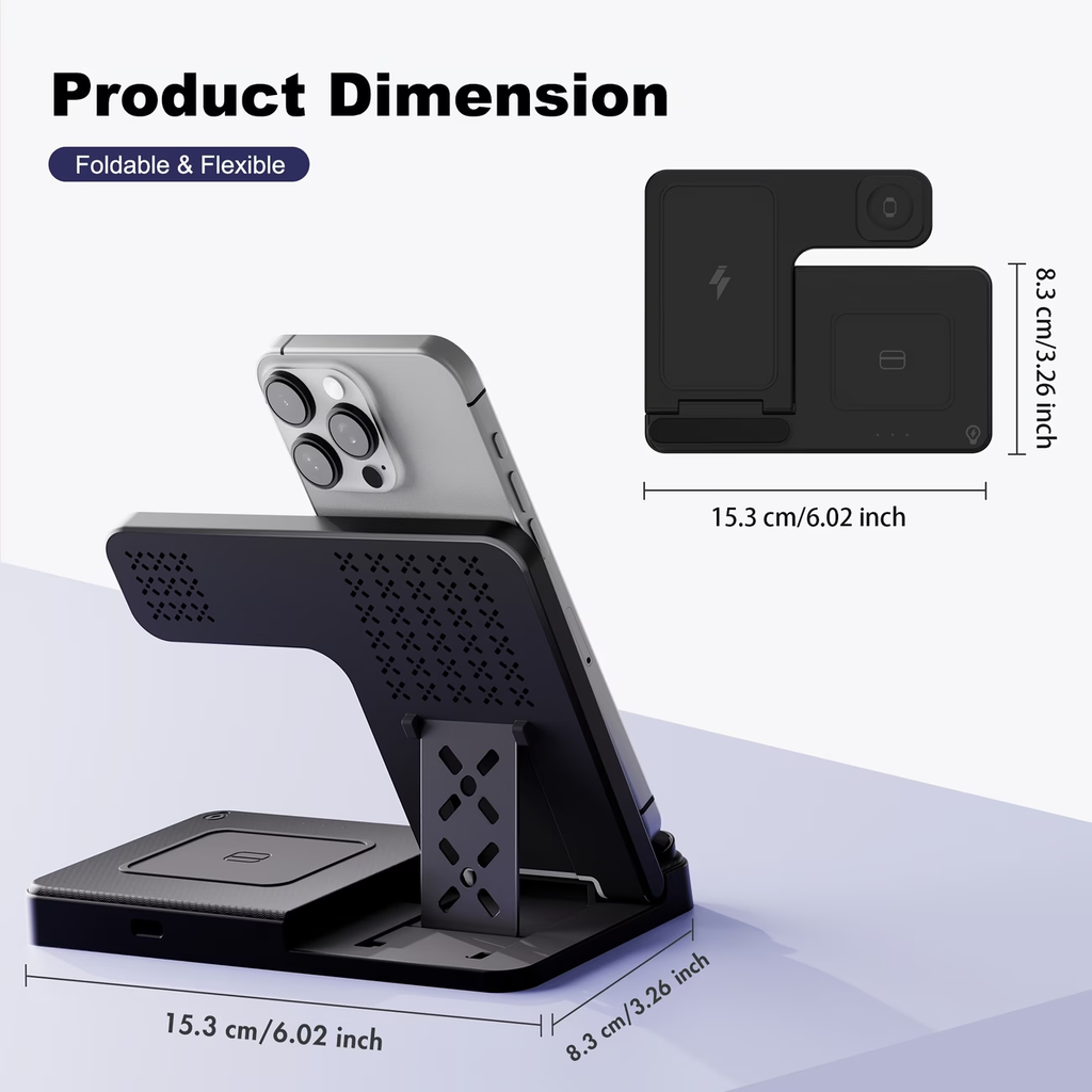 🔥Portable Wireless Charging Station｜3‑in‑1 Foldable Wireless Charger✨ | Compatible with iPhone 17,16,15,14,13,12,11,X,8 & Pro Models | For Apple Watch Ultra & Series 10/9/8/7/6/5/4/3/2/SE