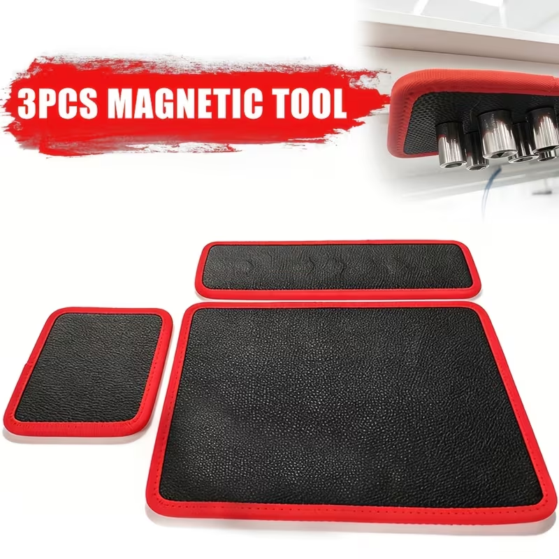 Magnetic Tool Organizer Tray (1/3-Piece Set) – Flexible Magnetic Tool Mat and Tray Holder for Automotive Repair. Red and Black Tool Storage Mat with Strong Magnetic Base; Ideal for Garages, Workshops, DIY Mechanics, and Auto Repair Tools.