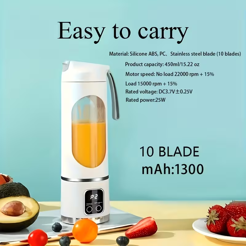 ✨15.22oz Portable Personal Blender with 12 Blades✨｜💜Rechargeable Purple💜 |✅BPA‑Free & Food‑Grade Materials,🔄Self‑Cleaning Function,⏱️Smart Timer Display,⚡USB‑C Charging, Ideal for Smoothies & Shakes