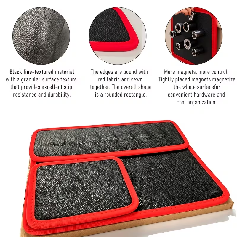 Magnetic Tool Organizer Tray (1/3-Piece Set) – Flexible Magnetic Tool Mat and Tray Holder for Automotive Repair. Red and Black Tool Storage Mat with Strong Magnetic Base; Ideal for Garages, Workshops, DIY Mechanics, and Auto Repair Tools.