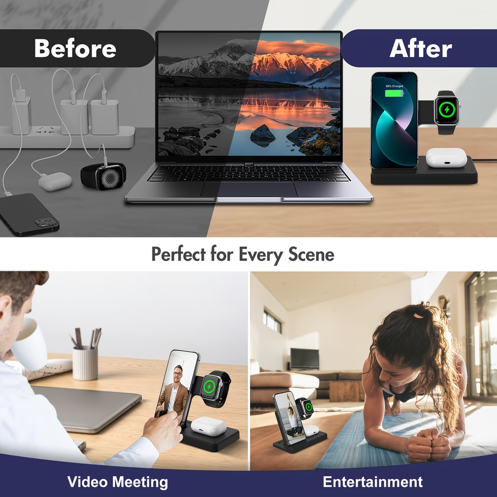 🔥Portable Wireless Charging Station｜3‑in‑1 Foldable Wireless Charger✨ | Compatible with iPhone 17,16,15,14,13,12,11,X,8 & Pro Models | For Apple Watch Ultra & Series 10/9/8/7/6/5/4/3/2/SE