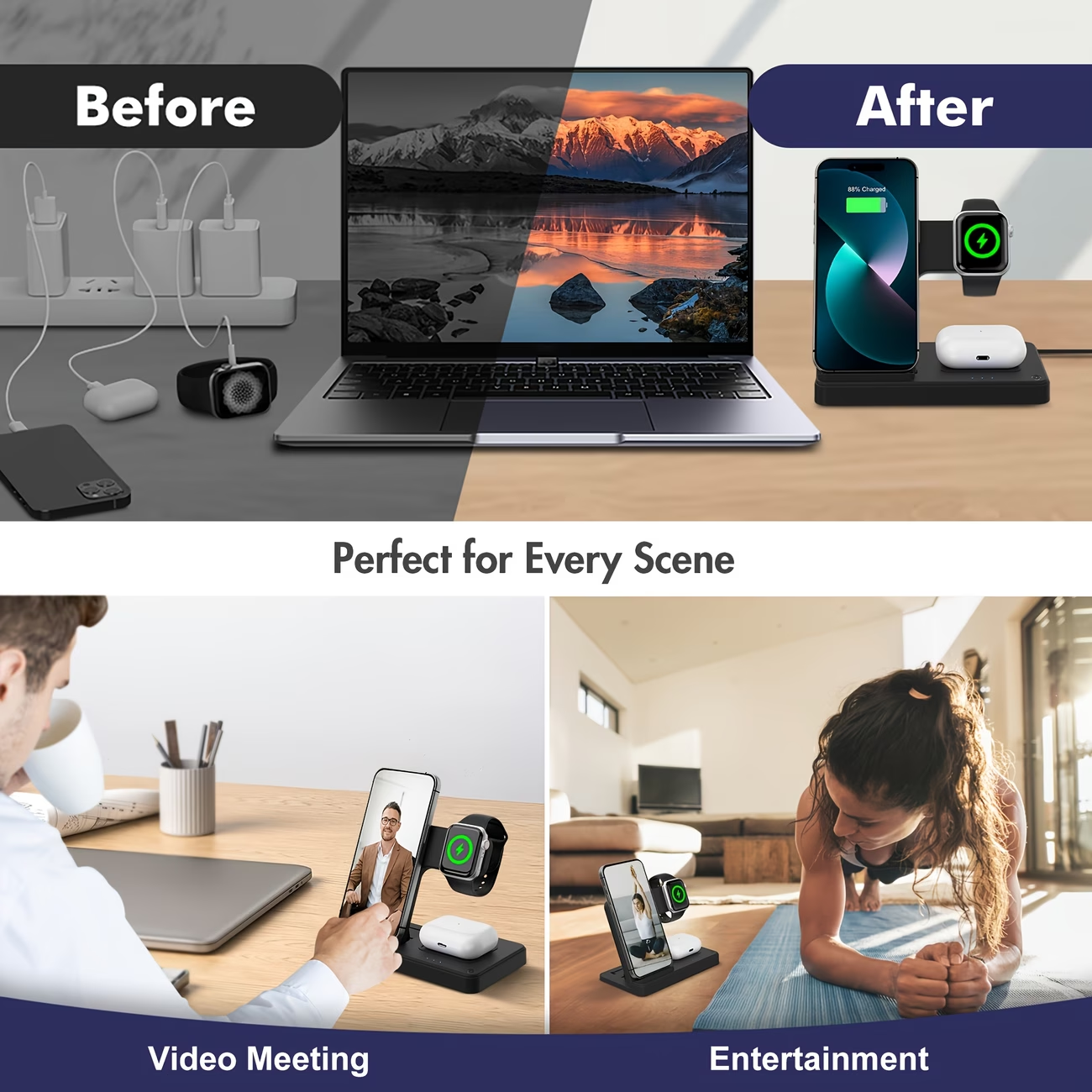 🔥Portable Wireless Charging Station｜3‑in‑1 Foldable Wireless Charger✨ | Compatible with iPhone 17,16,15,14,13,12,11,X,8 & Pro Models | For Apple Watch Ultra & Series 10/9/8/7/6/5/4/3/2/SE