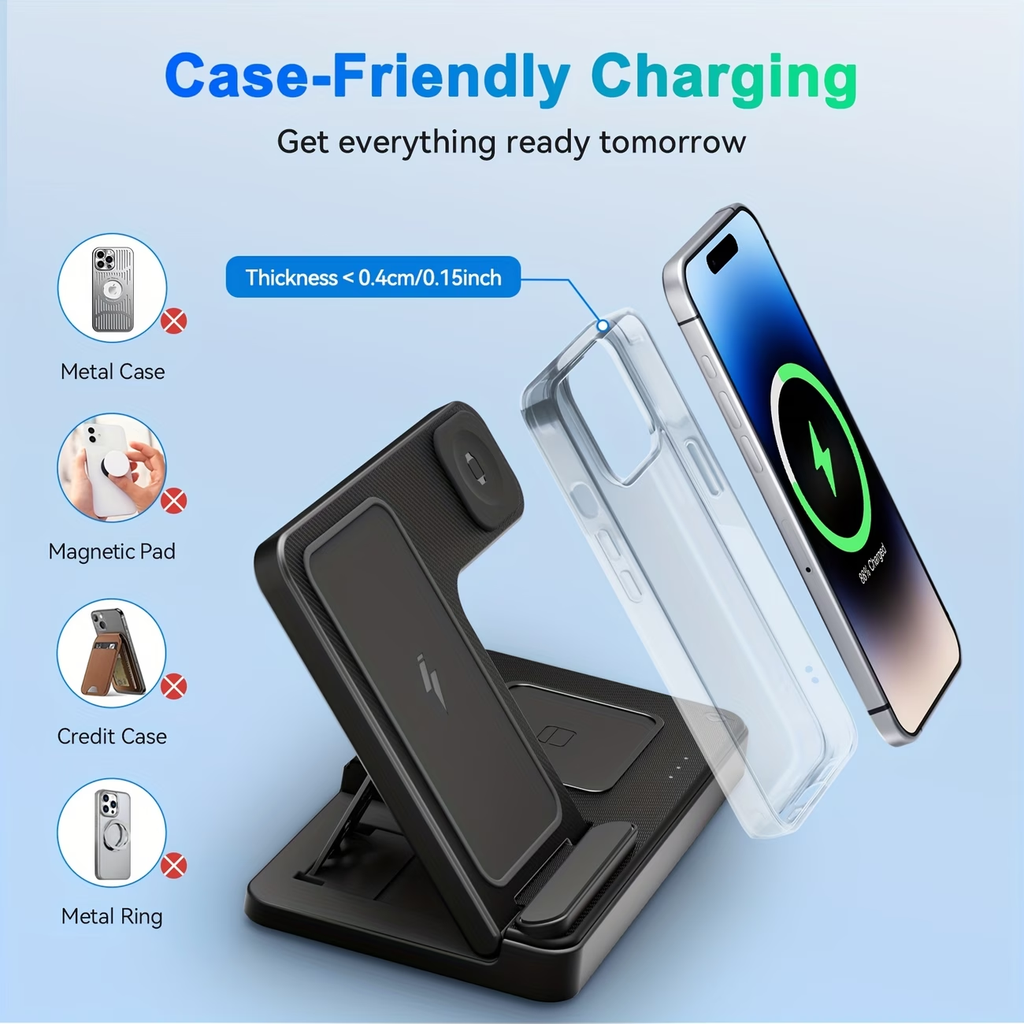 🔥Portable Wireless Charging Station｜3‑in‑1 Foldable Wireless Charger✨ | Compatible with iPhone 17,16,15,14,13,12,11,X,8 & Pro Models | For Apple Watch Ultra & Series 10/9/8/7/6/5/4/3/2/SE