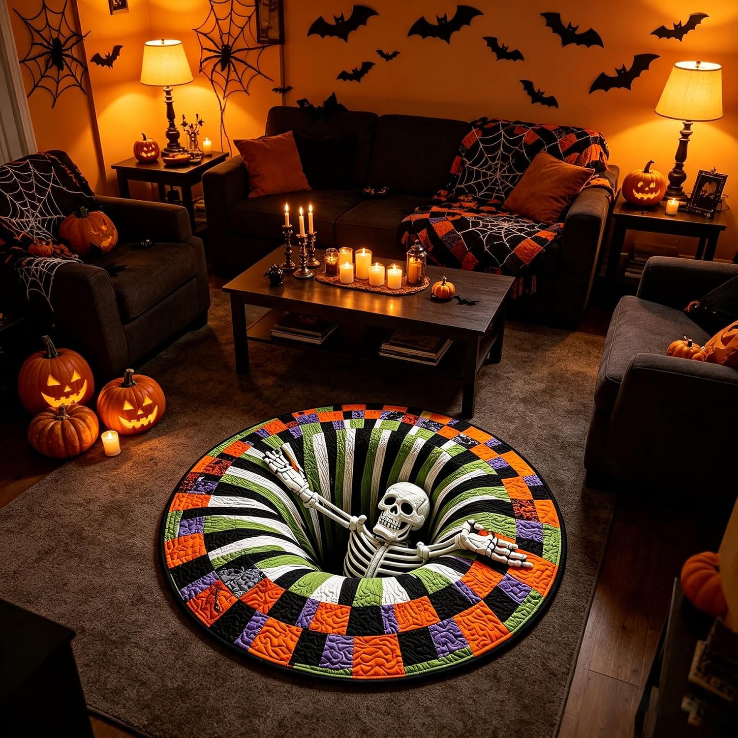 🎃Oversized 3D Optical Illusion Halloween Round Rug👻, 💀Spooky Skeleton Mummy Octopus Non‑Slip Floor Mat🕸️, 🦇Living Room Bedroom Halloween Decor Carpet🔮, There is a wide variety of styles.