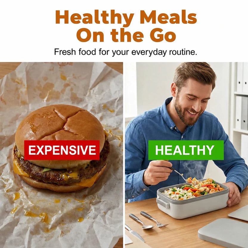 🍱🔋 Rechargeable Self‑Heating Electric Lunch Box ⚡🌡️ 1L Portable Leak‑Proof for School Office Travel