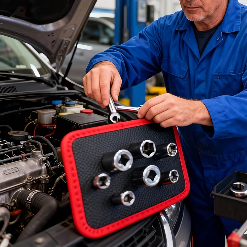Magnetic Tool Organizer Tray (1/3-Piece Set) – Flexible Magnetic Tool Mat and Tray Holder for Automotive Repair. Red and Black Tool Storage Mat with Strong Magnetic Base; Ideal for Garages, Workshops, DIY Mechanics, and Auto Repair Tools.