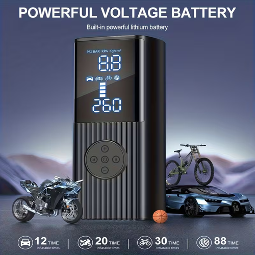 Portable Tire Inflator with Digital Pressure Gauge – 210 PSI, 22-Cylinder, Rechargeable Battery, LED Light, Cordless Air Pump – Suitable for Cars, Motorcycles, Bicycles, Sports Balls, etc. (New Model)