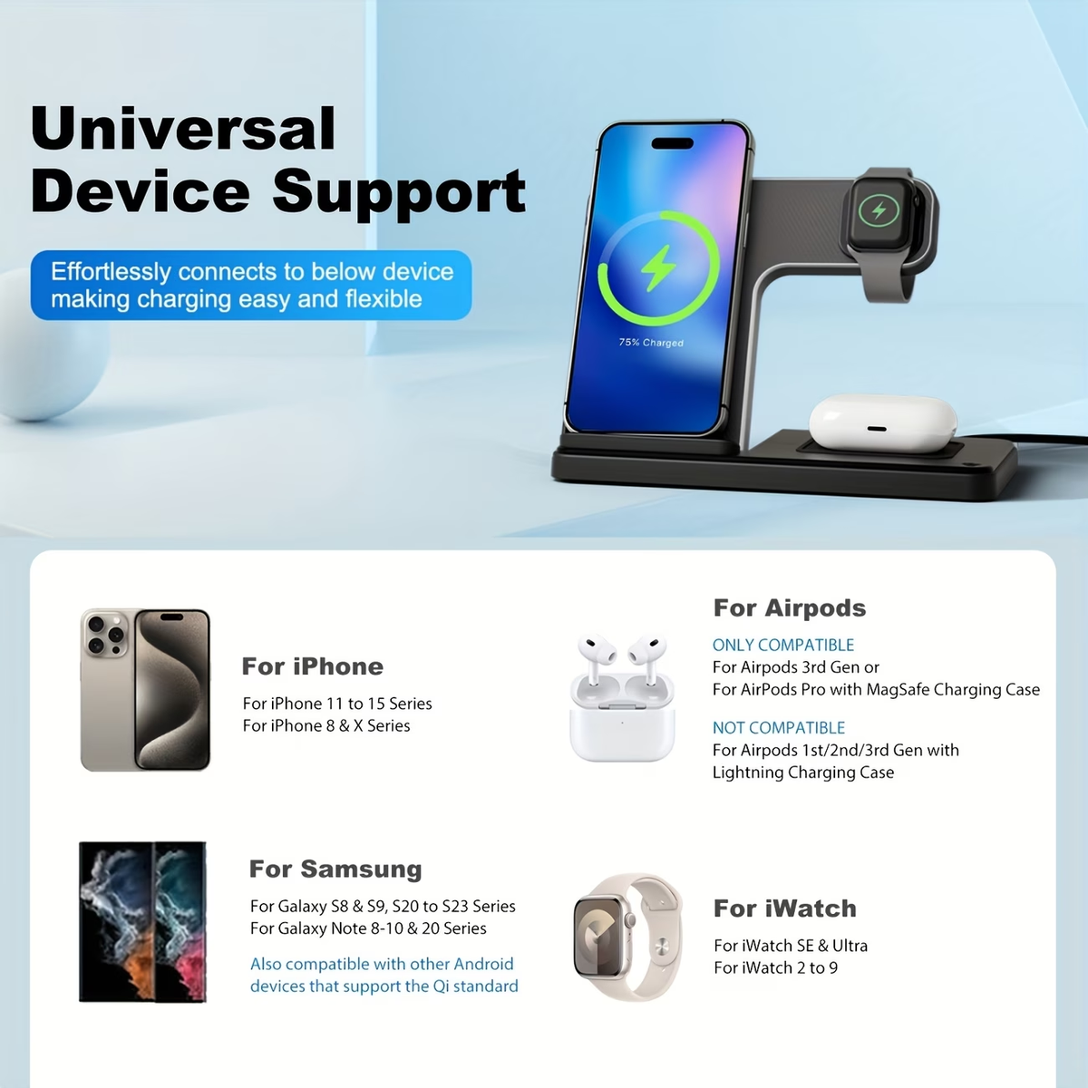 🔥Portable Wireless Charging Station｜3‑in‑1 Foldable Wireless Charger✨ | Compatible with iPhone 17,16,15,14,13,12,11,X,8 & Pro Models | For Apple Watch Ultra & Series 10/9/8/7/6/5/4/3/2/SE