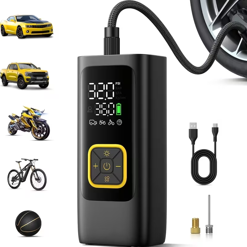 Portable Tire Inflator with Digital Pressure Gauge – 210 PSI, 22-Cylinder, Rechargeable Battery, LED Light, Cordless Air Pump – Suitable for Cars, Motorcycles, Bicycles, Sports Balls, etc. (New Model)