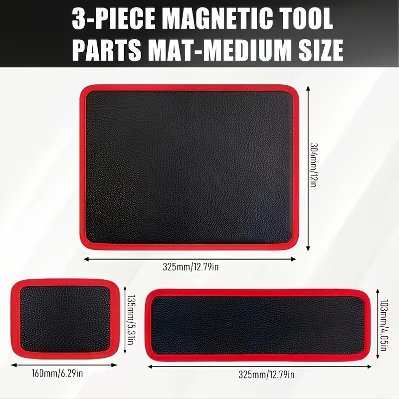 Magnetic Tool Organizer Tray (1/3-Piece Set) – Flexible Magnetic Tool Mat and Tray Holder for Automotive Repair. Red and Black Tool Storage Mat with Strong Magnetic Base; Ideal for Garages, Workshops, DIY Mechanics, and Auto Repair Tools.