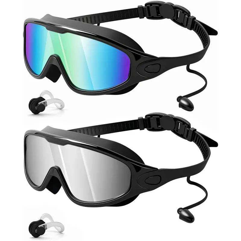 Swim Goggles for Adult/Youth Men Women, Anti-fog UV Protection No Leak 180° Wide View Clear Vision Pool Goggles, Pool Goggles with Earplugs