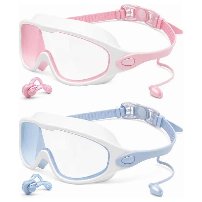 Swim Goggles for Adult/Youth Men Women, Anti-fog UV Protection No Leak 180° Wide View Clear Vision Pool Goggles, Pool Goggles with Earplugs