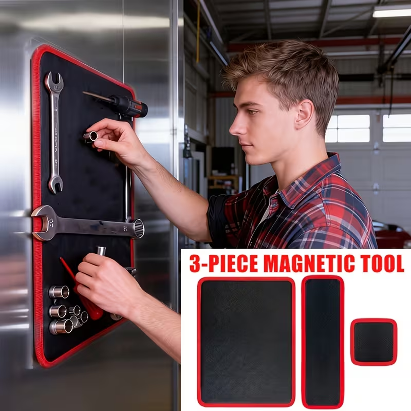 Magnetic Tool Organizer Tray (1/3-Piece Set) – Flexible Magnetic Tool Mat and Tray Holder for Automotive Repair. Red and Black Tool Storage Mat with Strong Magnetic Base; Ideal for Garages, Workshops, DIY Mechanics, and Auto Repair Tools.